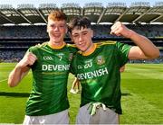28 August 2021; Killian Smyth and Brian O'Halloran of Meath celebrate after the Electric Ireland GAA Football All-Ireland Minor Championship Final match between Meath and Tyrone at Croke Park in Dublin. Photo by Ray McManus/Sportsfile