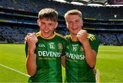 28 August 2021; Conor McWeeney and Josh Harford celebrate after the Electric Ireland GAA Football All-Ireland Minor Championship Final match between Meath and Tyrone at Croke Park in Dublin. Photo by Ray McManus/Sportsfile