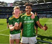 28 August 2021; Tomas Corbett and Seán Emmanuel of Meath celebrate after the Electric Ireland GAA Football All-Ireland Minor Championship Final match between Meath and Tyrone at Croke Park in Dublin. Photo by Ray McManus/Sportsfile