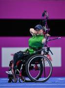 29 August 2021; Kerrie Leonard of Ireland competes in her Women's W2 Individual Compound Open 1/16 Elimination match against Jyoti Baliyan of India at the Yumenoshima Park Archery Field on day five during the Tokyo 2020 Paralympic Games in Tokyo, Japan. Photo by Sam Barnes/Sportsfile