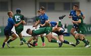 29 August 2021; John Devine of Connacht is tackled by Darragh Gilbourne of Leinster during the IRFU U19 Men’s Clubs Interprovincial Championship Round 2 match between Leinster and Connacht at Energia Park in Dublin. Photo by Harry Murphy/Sportsfile