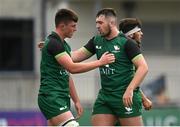 29 August 2021; Jonathon Flynn of Connacht celebrates a penalty with Lorcan Fallon during the IRFU U19 Men’s Clubs Interprovincial Championship Round 2 match between Leinster and Connacht at Energia Park in Dublin. Photo by Harry Murphy/Sportsfile