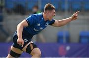 29 August 2021; Diarmuid Mangan of Leinster celebrates after scoring his side's second try during the IRFU U19 Men’s Clubs Interprovincial Championship Round 2 match between Leinster and Connacht at Energia Park in Dublin. Photo by Harry Murphy/Sportsfile