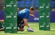 29 August 2021; Diarmuid Mangan of Leinster scores his side's second try during the IRFU U19 Men’s Clubs Interprovincial Championship Round 2 match between Leinster and Connacht at Energia Park in Dublin. Photo by Harry Murphy/Sportsfile