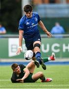 29 August 2021; Josh O'Hare of Leinster in action against Adam Madden of Connacht during the IRFU U19 Men’s Clubs Interprovincial Championship Round 2 match between Leinster and Connacht at Energia Park in Dublin. Photo by Harry Murphy/Sportsfile