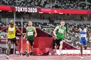 29 August 2021; Jason Smyth of Ireland, second from right, crosses the line to win the T13 Men's 100 metre final ahead of Skander Djamil Athmani of Algeria,second from left, who finished second, at the Olympic Stadium on day five during the Tokyo 2020 Paralympic Games in Tokyo, Japan. Photo by Sam Barnes/Sportsfile