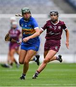 29 August 2021; Cáit Devane of Tipperary in action against Niamh Kilkenny of Galway during the All-Ireland Senior Camogie Championship Semi-Final match between Tipperary and Galway at Croke Park in Dublin. Photo by Piaras Ó Mídheach/Sportsfile