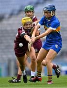 29 August 2021; Julieanne Bourke of Tipperary in action against Siobhán McGrath of Galway during the All-Ireland Senior Camogie Championship Semi-Final match between Tipperary and Galway at Croke Park in Dublin. Photo by Piaras Ó Mídheach/Sportsfile