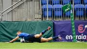29 August 2021; Sam Prendergast of Leinster scores his side's third try during the IRFU U19 Men’s Clubs Interprovincial Championship Round 2 match between Leinster and Connacht at Energia Park in Dublin. Photo by Harry Murphy/Sportsfile