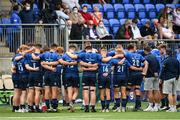 29 August 2021; Leinster players huddle after the IRFU U19 Men’s Clubs Interprovincial Championship Round 2 match between Leinster and Connacht at Energia Park in Dublin. Photo by Harry Murphy/Sportsfile