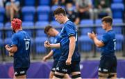 29 August 2021; Daniel Leane of Leinster celebrates after the IRFU U19 Men’s Clubs Interprovincial Championship Round 2 match between Leinster and Connacht at Energia Park in Dublin. Photo by Harry Murphy/Sportsfile