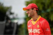 29 August 2021; Zimbabwe captain Craig Ervine speaking after match two of the Dafanews T20 series between Ireland and Zimbabwe at Clontarf Cricket Club in Dublin. Photo by Seb Daly/Sportsfile