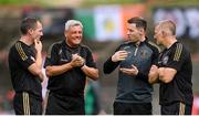 29 August 2021; Bohemians manager Keith Long, second from left, with, from left, first team player development coach Derek Pender, performance coach Philip McMahon and assistant manager Trevor Croly before the extra.ie FAI Cup second round match between Bohemians and Shamrock Rovers at Dalymount Park in Dublin. Photo by Stephen McCarthy/Sportsfile