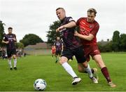 29 August 2021; Lorcan Fitzgerald of Wexford in action against Robert Dunne of Killester Donnycarney during the extra.ie FAI Cup Second Round match between Killester Donnycarney and Wexford at Hadden Park in Killester, Dublin. Photo by Eóin Noonan/Sportsfile