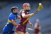 29 August 2021; Orlaith McGrath of Galway in action against Mary Ryan of Tipperary during the All-Ireland Senior Camogie Championship Semi-Final match between Tipperary and Galway at Croke Park in Dublin. Photo by Piaras Ó Mídheach/Sportsfile