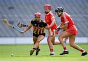 29 August 2021; Kellyann Doyle of Kilkenny in action against Chloe Sigerson, left, and Laura Treacy of Cork during the All-Ireland Senior Camogie Championship Semi-Final match between Cork and Kilkenny at Croke Park in Dublin. Photo by Piaras Ó Mídheach/Sportsfile
