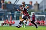 29 August 2021; Rob Cornwall of Bohemians in action against Graham Burke of Shamrock Rovers during the extra.ie FAI Cup second round match between Bohemians and Shamrock Rovers at Dalymount Park in Dublin. Photo by Eóin Noonan/Sportsfile