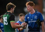 29 August 2021; Daniel Leane of Leinster and Harry Regan of Connacht shake hands after the IRFU U18 Men’s Interprovincial Championship Round 2 match between Leinster and Connacht at Energia Park in Dublin. Photo by Harry Murphy/Sportsfile