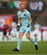 29 August 2021; Bohemians goalkeeper James Talbot celebrates his side's first goal during the extra.ie FAI Cup second round match between Bohemians and Shamrock Rovers at Dalymount Park in Dublin. Photo by Stephen McCarthy/Sportsfile