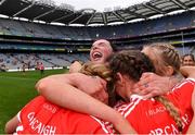 29 August 2021; Ashling Thompson of Cork, centre, celebrates with her team-mates after their side's victory in the All-Ireland Senior Camogie Championship Semi-Final match between Cork and Kilkenny at Croke Park in Dublin. Photo by Piaras Ó Mídheach/Sportsfile