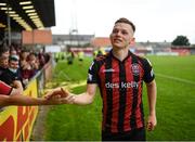 29 August 2021; Andy Lyons of Bohemians celebrates with supporters following the extra.ie FAI Cup second round match between Bohemians and Shamrock Rovers at Dalymount Park in Dublin. Photo by Stephen McCarthy/Sportsfile