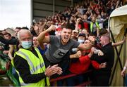 29 August 2021; Bohemians supporters celebrate following the extra.ie FAI Cup second round match between Bohemians and Shamrock Rovers at Dalymount Park in Dublin. Photo by Stephen McCarthy/Sportsfile