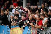 29 August 2021; Bohemians supporters celebrate their second goal during the extra.ie FAI Cup second round match between Bohemians and Shamrock Rovers at Dalymount Park in Dublin. Photo by Stephen McCarthy/Sportsfile