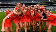 29 August 2021; Cork players celebrate after their side's victory in the All-Ireland Senior Camogie Championship Semi-Final match between Cork and Kilkenny at Croke Park in Dublin. Photo by Piaras Ó Mídheach/Sportsfile