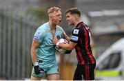 29 August 2021; Bohemians goalkeeper James Talbot and Anto Breslin during the extra.ie FAI Cup second round match between Bohemians and Shamrock Rovers at Dalymount Park in Dublin. Photo by Stephen McCarthy/Sportsfile