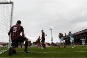 29 August 2021; Roberto Lopes of Shamrock Rovers celebrate with team-mates Aidomo Emakhu, left, and Graham Burke, right, after scoring his side's goal during the extra.ie FAI Cup second round match between Bohemians and Shamrock Rovers at Dalymount Park in Dublin. Photo by Stephen McCarthy/Sportsfile
