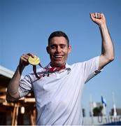 30 August 2021; Jason Smyth of Ireland with his gold medal in the Athletes Village after he won the Men's T13 100 metre final during day six of the Tokyo 2020 Paralympic Games in Tokyo, Japan. Photo by David Fitzgerald/Sportsfile