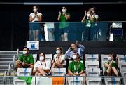 30 August 2021; Members of team Ireland, including Ellen Keane, bottom right, show their support for team-mate Barry McClements as he competes in the Men's S9 100 metre backstroke final at the Tokyo Aquatic Centre on day six during the Tokyo 2020 Paralympic Games in Tokyo, Japan. Photo by David Fitzgerald/Sportsfile