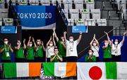 30 August 2021; Members of Team Ireland celebrate as Nicole Turner of Ireland is presented with her silver medal after finishing second in the Women's S6 50 metre butterfly final at the Tokyo Aquatic Centre on day six during the Tokyo 2020 Paralympic Games in Tokyo, Japan. Photo by Sam Barnes/Sportsfile