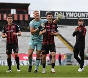 29 August 2021; Bohemians goalkeeper James Talbot and Ali Coote celebrate following the extra.ie FAI Cup second round match between Bohemians and Shamrock Rovers at Dalymount Park in Dublin. Photo by Stephen McCarthy/Sportsfile