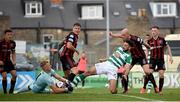 29 August 2021; Bohemians goalkeeper James Talbot saves from Roberto Lopes of Shamrock Rovers during the extra.ie FAI Cup second round match between Bohemians and Shamrock Rovers at Dalymount Park in Dublin. Photo by Stephen McCarthy/Sportsfile