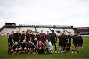 29 August 2021; Bohemians players pose for a photograph with supporter James Byrne following the extra.ie FAI Cup second round match between Bohemians and Shamrock Rovers at Dalymount Park in Dublin. Photo by Stephen McCarthy/Sportsfile