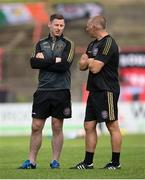 29 August 2021; Bohemians performance coach Philip McMahon and assistant manager Trevor Croly before the extra.ie FAI Cup second round match between Bohemians and Shamrock Rovers at Dalymount Park in Dublin. Photo by Stephen McCarthy/Sportsfile