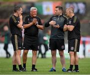 29 August 2021; Bohemians manager Keith Long, second from left, with, from left, first team player development coach Derek Pender, performance coach Philip McMahon and assistant manager Trevor Croly before the extra.ie FAI Cup second round match between Bohemians and Shamrock Rovers at Dalymount Park in Dublin. Photo by Stephen McCarthy/Sportsfile