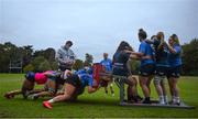 30 August 2021; Leinster players practice their scrum during a Leinster Rugby Womens Training Session at Kings Hospital in Lucan, Dublin. Photo by Harry Murphy/Sportsfile