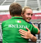 31 August 2021; Richael Timothy of Ireland embraces Dennis Toomey, Team Ireland Para-Cycling Manager, after competing in the Women's C1-3 Time Trial at the Fuji International Speedway on day seven during the Tokyo 2020 Paralympic Games in Shizuoka, Japan. Photo by David Fitzgerald/Sportsfile