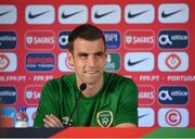 31 August 2021; Seamus Coleman during a Republic of Ireland press conference at Estádio Algarve in Faro, Portugal. Photo by Stephen McCarthy/Sportsfile