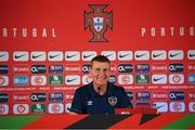 31 August 2021; Manager Stephen Kenny during a Republic of Ireland press conference at Estádio Algarve in Faro, Portugal. Photo by Stephen McCarthy/Sportsfile