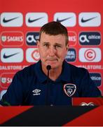 31 August 2021; Manager Stephen Kenny during a Republic of Ireland press conference at Estádio Algarve in Faro, Portugal. Photo by Stephen McCarthy/Sportsfile