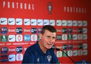 31 August 2021; Manager Stephen Kenny during a Republic of Ireland press conference at Estádio Algarve in Faro, Portugal. Photo by Stephen McCarthy/Sportsfile