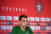 31 August 2021; Seamus Coleman during a Republic of Ireland press conference at Estádio Algarve in Faro, Portugal. Photo by Stephen McCarthy/Sportsfile