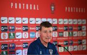 31 August 2021; Manager Stephen Kenny during a Republic of Ireland press conference at Estádio Algarve in Faro, Portugal. Photo by Stephen McCarthy/Sportsfile