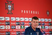 31 August 2021; Manager Stephen Kenny during a Republic of Ireland press conference at Estádio Algarve in Faro, Portugal. Photo by Stephen McCarthy/Sportsfile