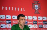 31 August 2021; Seamus Coleman during a Republic of Ireland press conference at Estádio Algarve in Faro, Portugal. Photo by Stephen McCarthy/Sportsfile