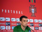 31 August 2021; Seamus Coleman during a Republic of Ireland press conference at Estádio Algarve in Faro, Portugal. Photo by Stephen McCarthy/Sportsfile