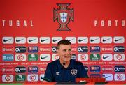 31 August 2021; Manager Stephen Kenny during a Republic of Ireland press conference at Estádio Algarve in Faro, Portugal. Photo by Stephen McCarthy/Sportsfile